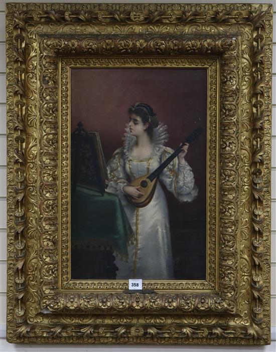 Emile Gambogi Lady playing a mandolin, 26 x 17in.